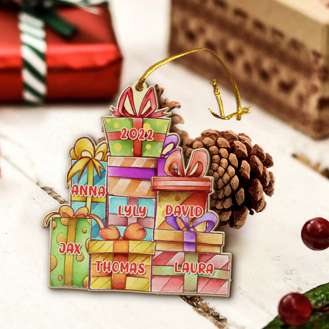 Personalized Family Christmas Ornament, Family Name, Christmas Gift Boxes, Christmas Shape Ornament 2 Sides