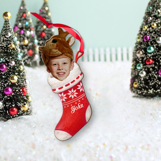 Custom Face From Photo, Christmas Sock, Christmas Shape Ornament 2 Sides