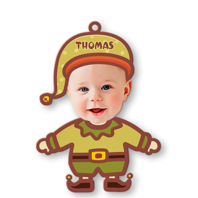 Face From Photo, Ornament For Baby, Goblin Christmas, Personalized Name And Text, Christmas Shape Ornament 2 Sides