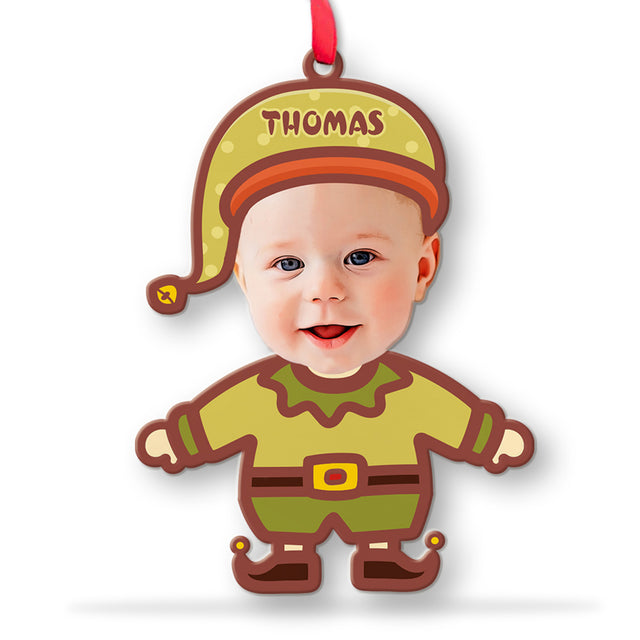 Face From Photo, Ornament For Baby, Goblin Christmas, Personalized Name And Text, Christmas Shape Ornament 2 Sides