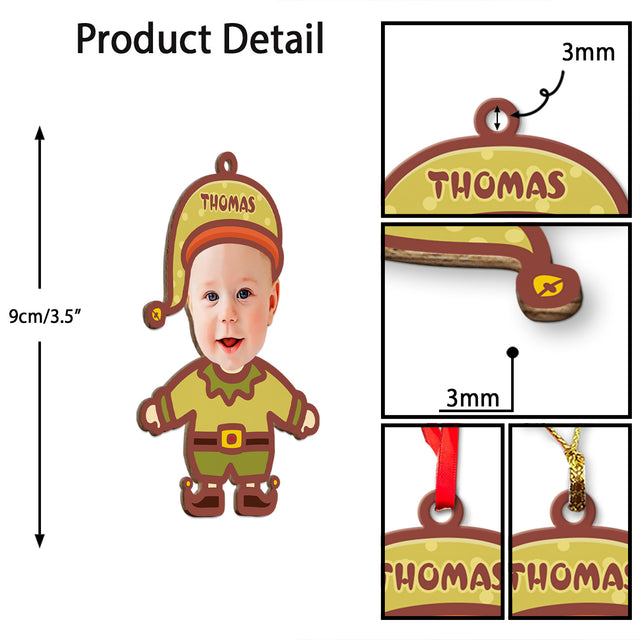 Face From Photo, Ornament For Baby, Goblin Christmas, Personalized Name And Text, Christmas Shape Ornament 2 Sides