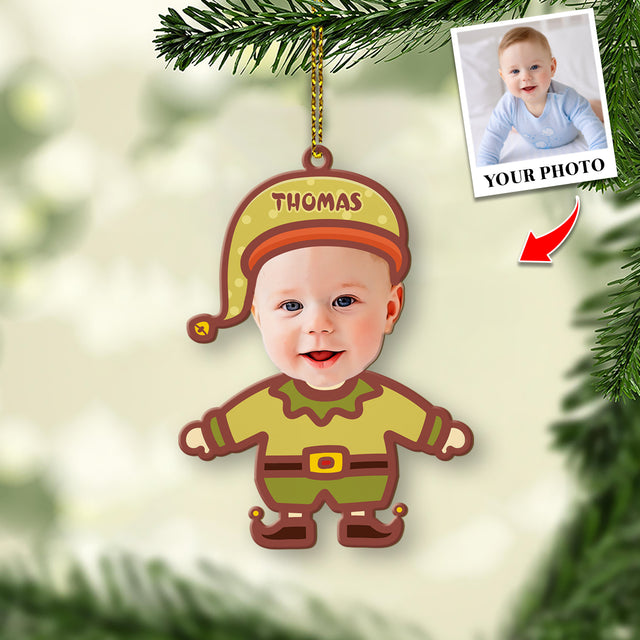 Face From Photo, Ornament For Baby, Goblin Christmas, Personalized Name And Text, Christmas Shape Ornament 2 Sides