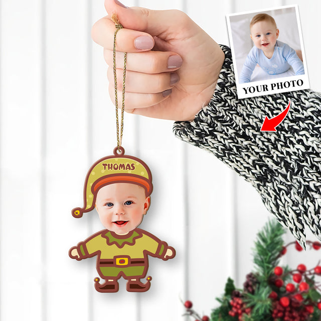 Face From Photo, Ornament For Baby, Goblin Christmas, Personalized Name And Text, Christmas Shape Ornament 2 Sides