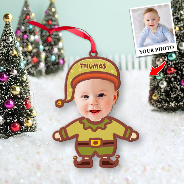 Face From Photo, Ornament For Baby, Goblin Christmas, Personalized Name And Text, Christmas Shape Ornament 2 Sides