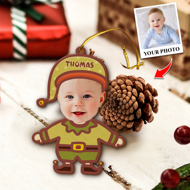 Face From Photo, Ornament For Baby, Goblin Christmas, Personalized Name And Text, Christmas Shape Ornament 2 Sides
