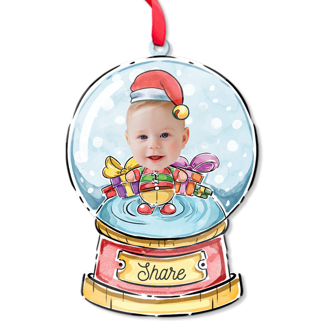 Face From Photo, Ornament For Baby, Christmas Crystal Balls, Personalized Name And Text, Christmas Shape Ornament 2 Sides