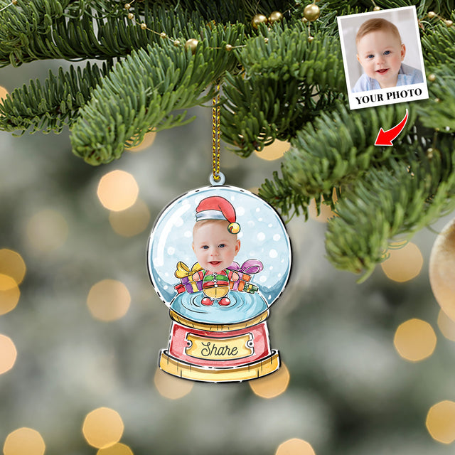 Face From Photo, Ornament For Baby, Christmas Crystal Balls, Personalized Name And Text, Christmas Shape Ornament 2 Sides
