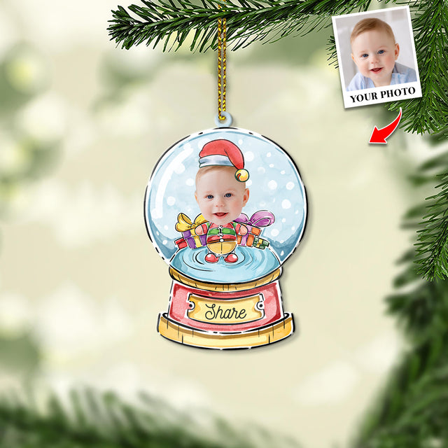 Face From Photo, Ornament For Baby, Christmas Crystal Balls, Personalized Name And Text, Christmas Shape Ornament 2 Sides