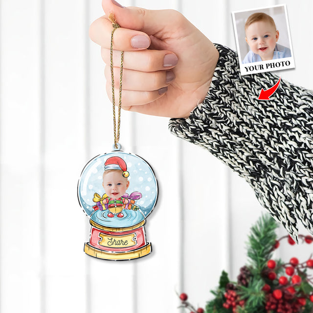 Face From Photo, Ornament For Baby, Christmas Crystal Balls, Personalized Name And Text, Christmas Shape Ornament 2 Sides