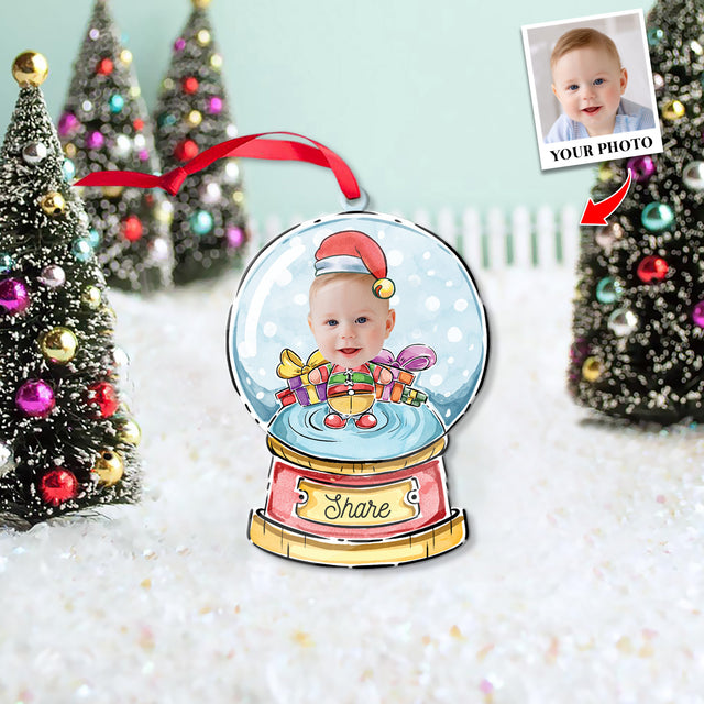 Face From Photo, Ornament For Baby, Christmas Crystal Balls, Personalized Name And Text, Christmas Shape Ornament 2 Sides