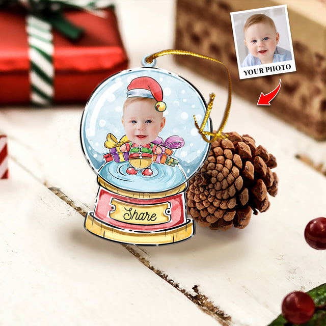 Face From Photo, Ornament For Baby, Christmas Crystal Balls, Personalized Name And Text, Christmas Shape Ornament 2 Sides
