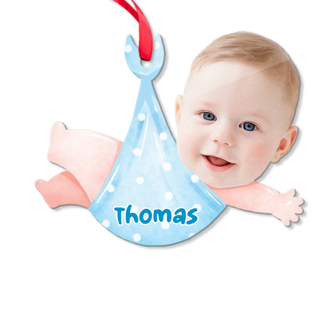 Face From Photo, Ornament For Baby, Christmas Baby Towel, Personalized Name And Text, Christmas Shape Ornament 2 Sides