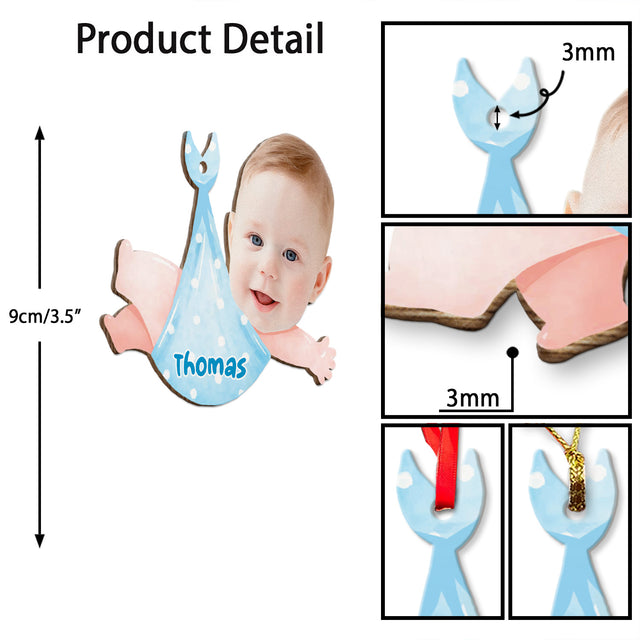 Face From Photo, Ornament For Baby, Christmas Baby Towel, Personalized Name And Text, Christmas Shape Ornament 2 Sides