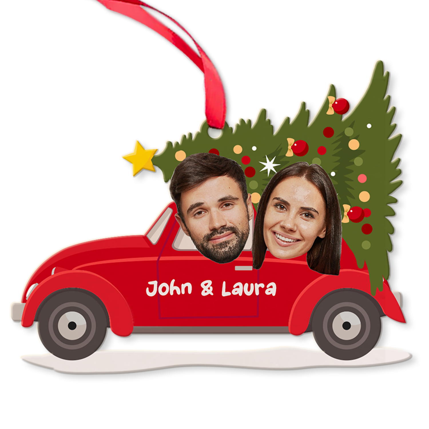 Personalized Name And Text, Face From Photo, Christmas Car, Christmas Shape Ornament 2 Sides