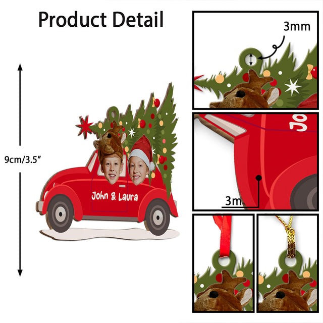 Personalized Name And Text, Face From Photo, Christmas Car, Christmas Shape Ornament 2 Sides