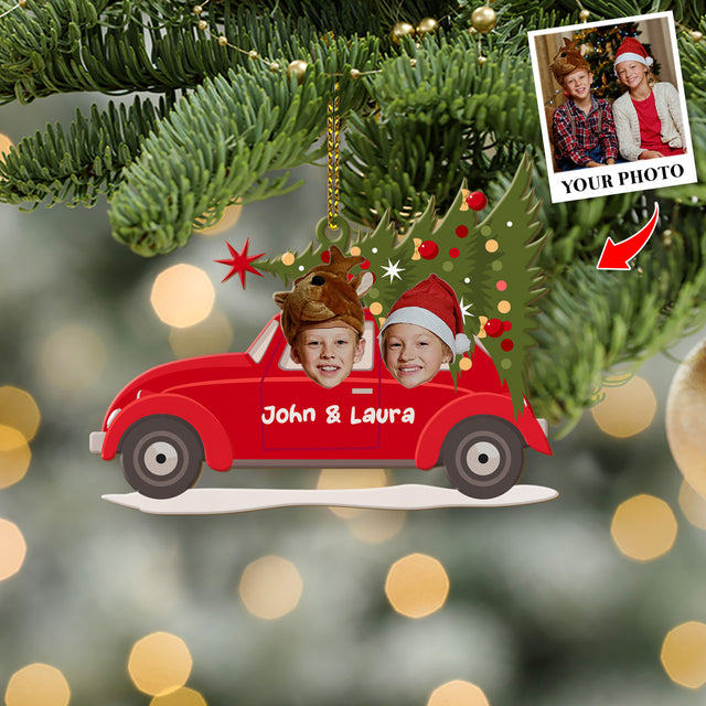 Personalized Name And Text, Face From Photo, Christmas Car, Christmas Shape Ornament 2 Sides