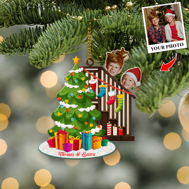 Personalized Name And Text, Face From Photo, Christmas Stair, Christmas Shape Ornament 2 Sides