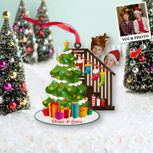 Personalized Name And Text, Face From Photo, Christmas Stair, Christmas Shape Ornament 2 Sides