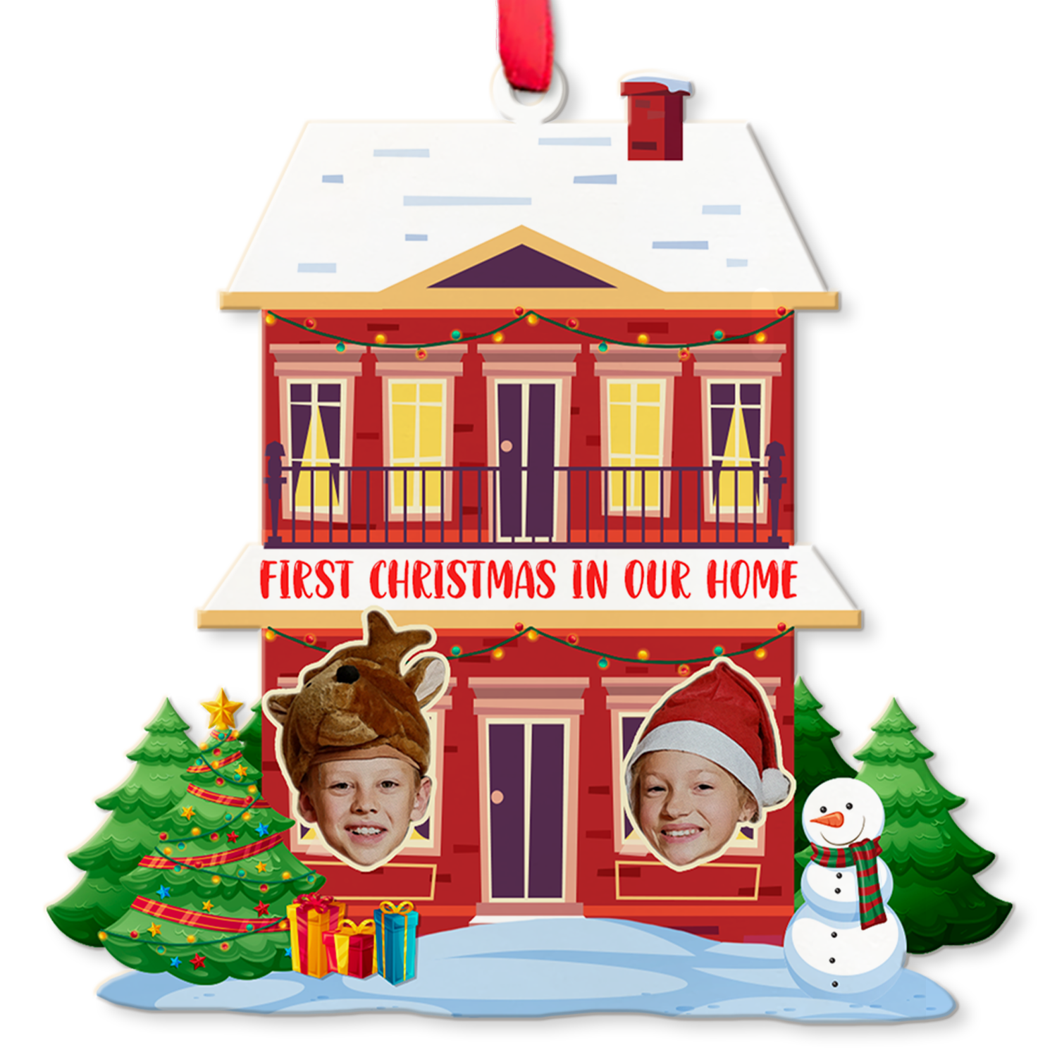 Personalized Name And Text, Face From Photo, Christmas House, Christmas Shape Ornament 2 Sides