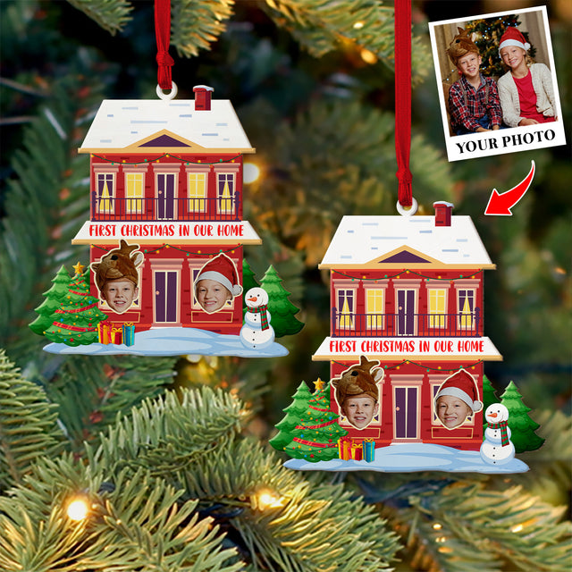 Personalized Name And Text, Face From Photo, Christmas House, Christmas Shape Ornament 2 Sides