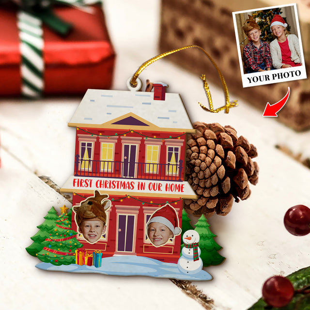 Personalized Name And Text, Face From Photo, Christmas House, Christmas Shape Ornament 2 Sides