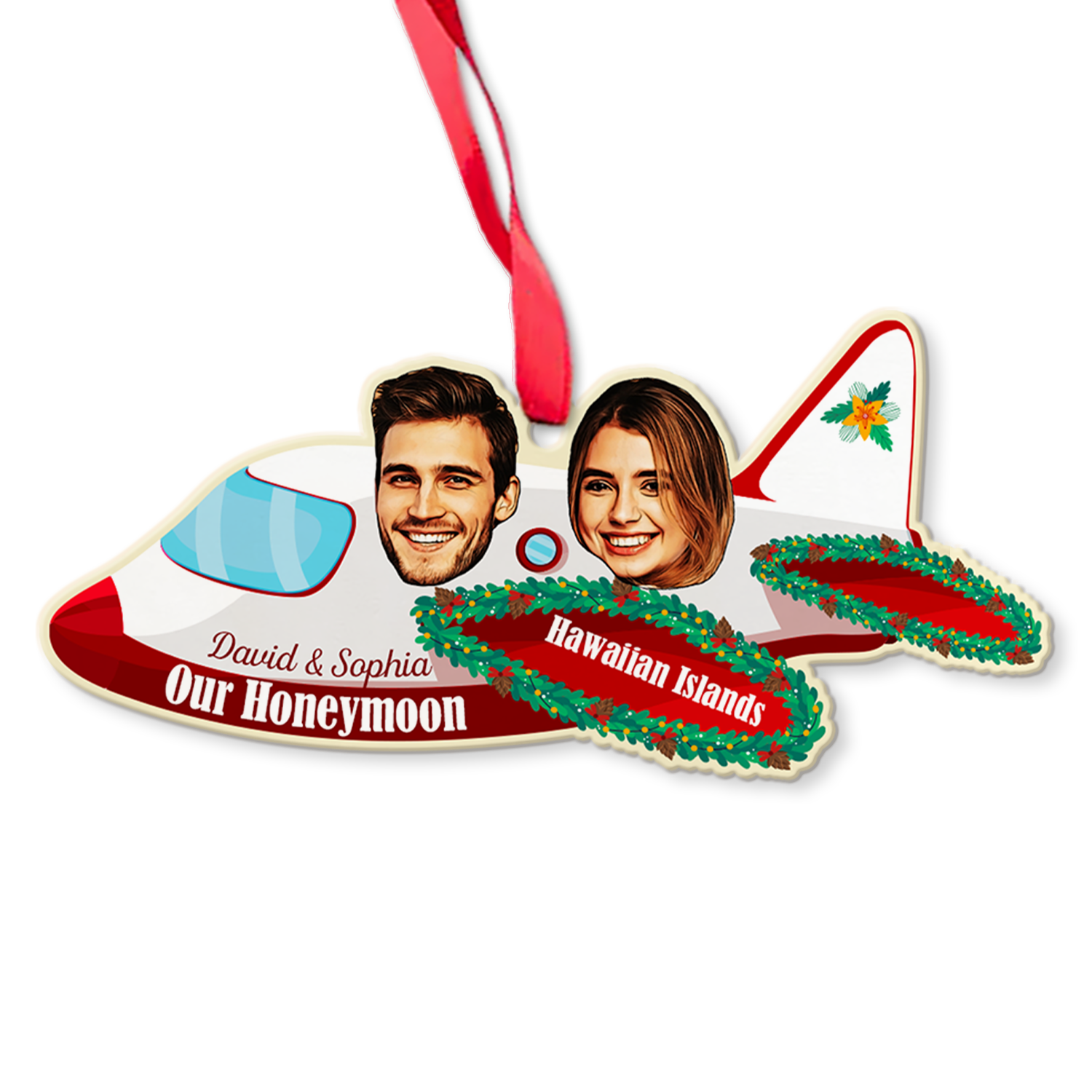 Personalized Name And Text, Face From Photo, Christmas Airplane, Christmas Shape Ornament 2 Sides