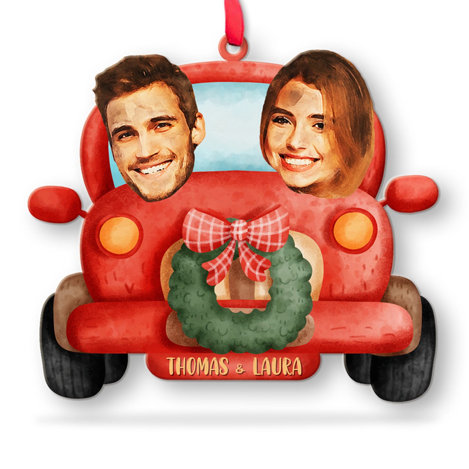 Personalized Name And Text, Face From Photo, Gift For Couple, Christmas Car, Christmas Shape Ornament 2 Sides