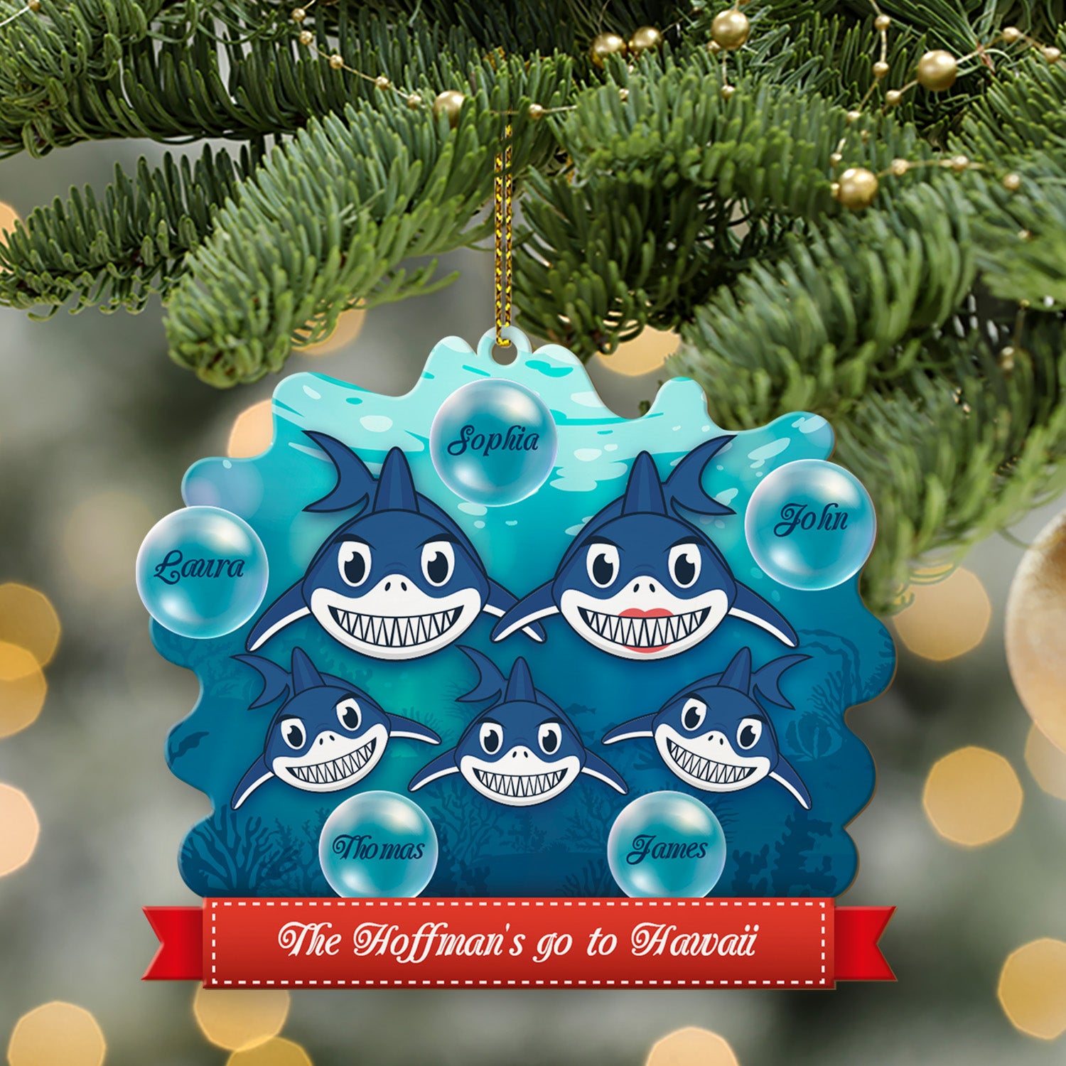 Personalized Name And Text, Family Name, Christmas Shark, Christmas Shape Ornament 2 Sides