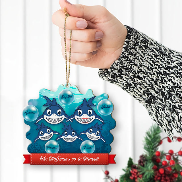 Personalized Name And Text, Family Name, Christmas Shark, Christmas Shape Ornament 2 Sides