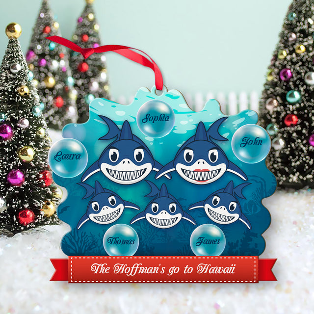 Personalized Name And Text, Family Name, Christmas Shark, Christmas Shape Ornament 2 Sides
