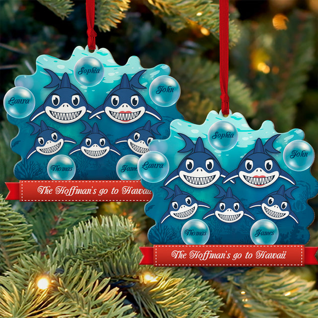 Personalized Name And Text, Family Name, Christmas Shark, Christmas Shape Ornament 2 Sides