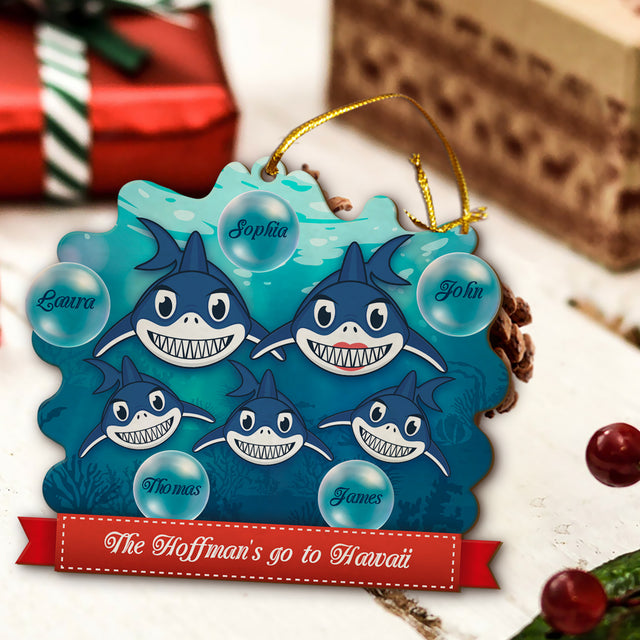 Personalized Name And Text, Family Name, Christmas Shark, Christmas Shape Ornament 2 Sides