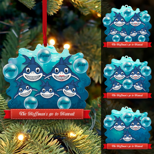Personalized Name And Text, Family Name, Christmas Shark, Christmas Shape Ornament 2 Sides