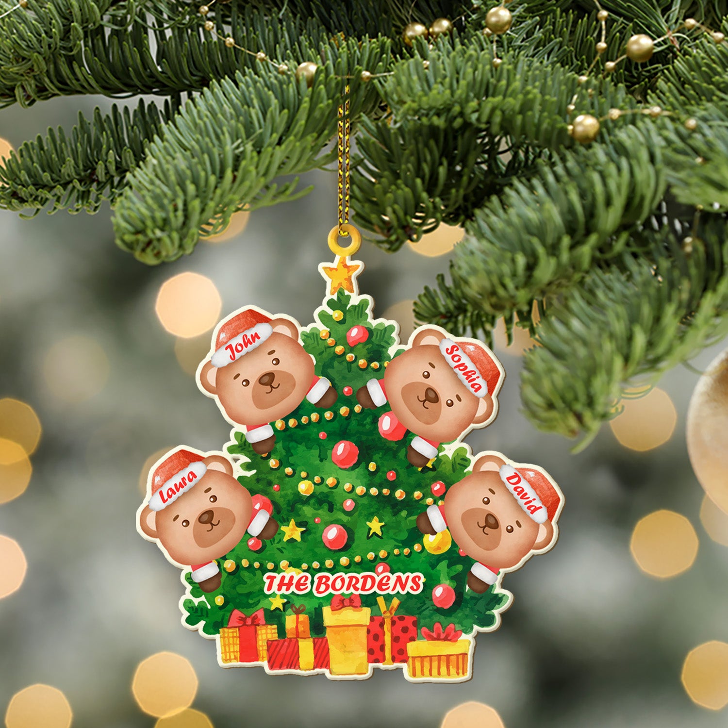 Custom Family Name, Christmas Tree, Christmas Shape Ornament 2 Sides, Personalized Name And Text