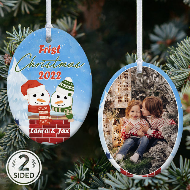 First Christmas, Custom Decorative Christmas Oval Ornament 2 Sided