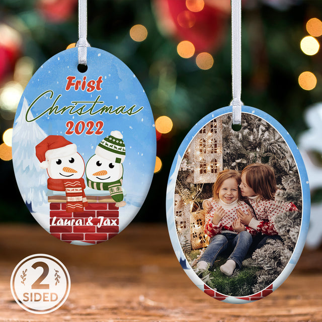 First Christmas, Custom Decorative Christmas Oval Ornament 2 Sided