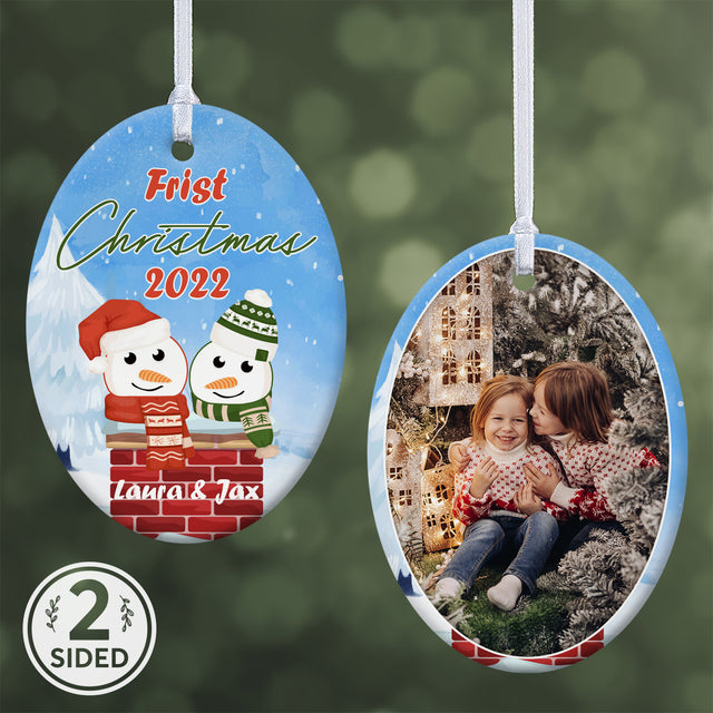 First Christmas, Custom Decorative Christmas Oval Ornament 2 Sided