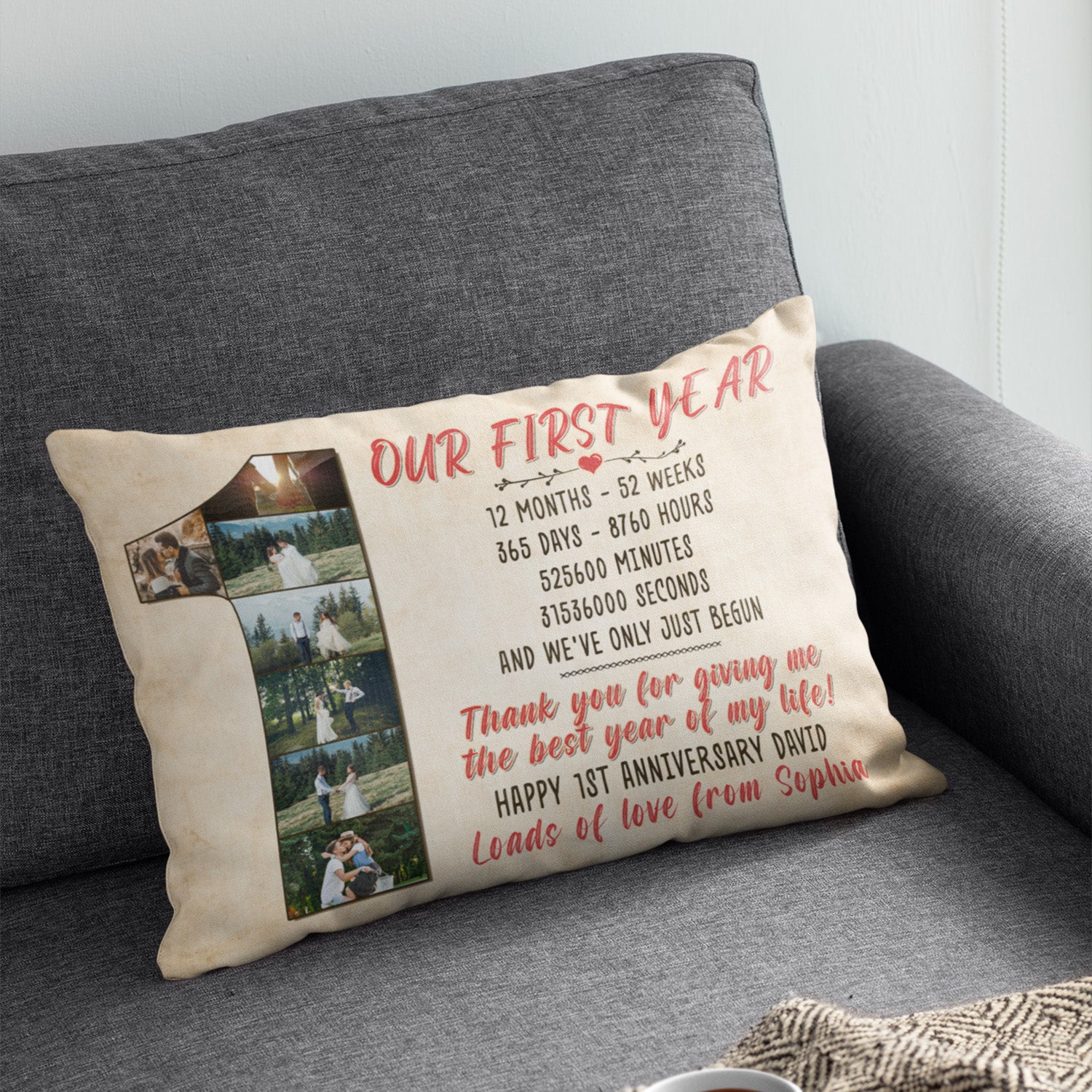 Custom Photo Pillow, 1 Year Anniversary Gift