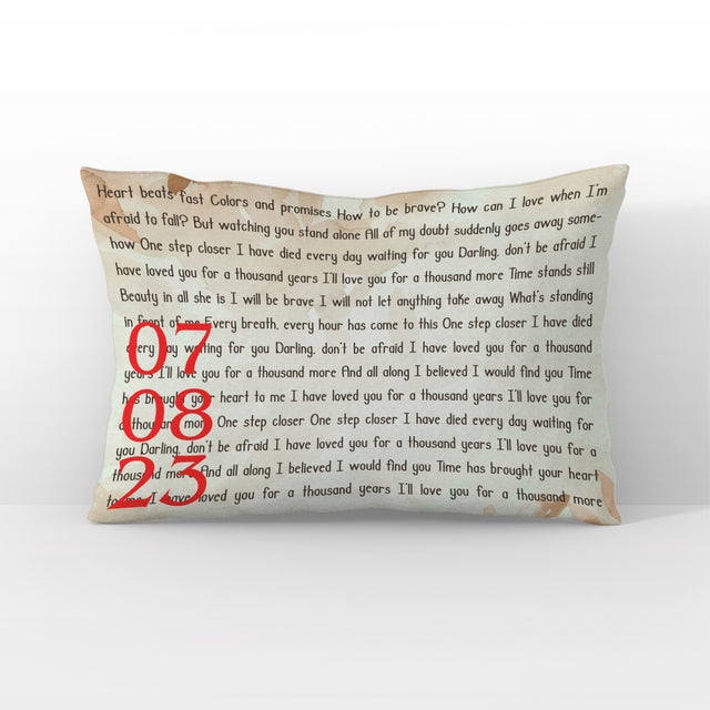 Custom Date & Song Lyrics Anniversary Gift Pillow