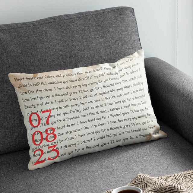 Custom Date & Song Lyrics Anniversary Gift Pillow