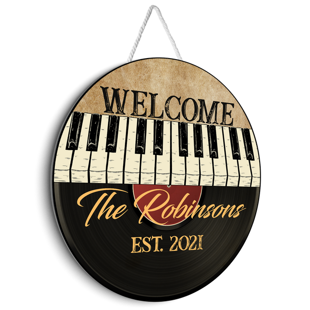 Custom Welcome Sign, Customizable Family Name And Text Round Wood Sign