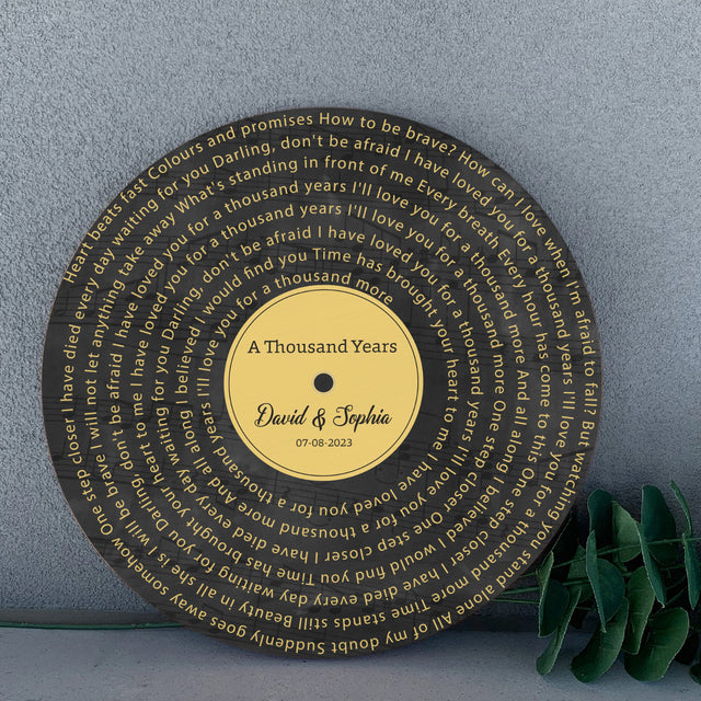 Custom Song Lyrics, Vinyl Record Style, Round Wood Sign