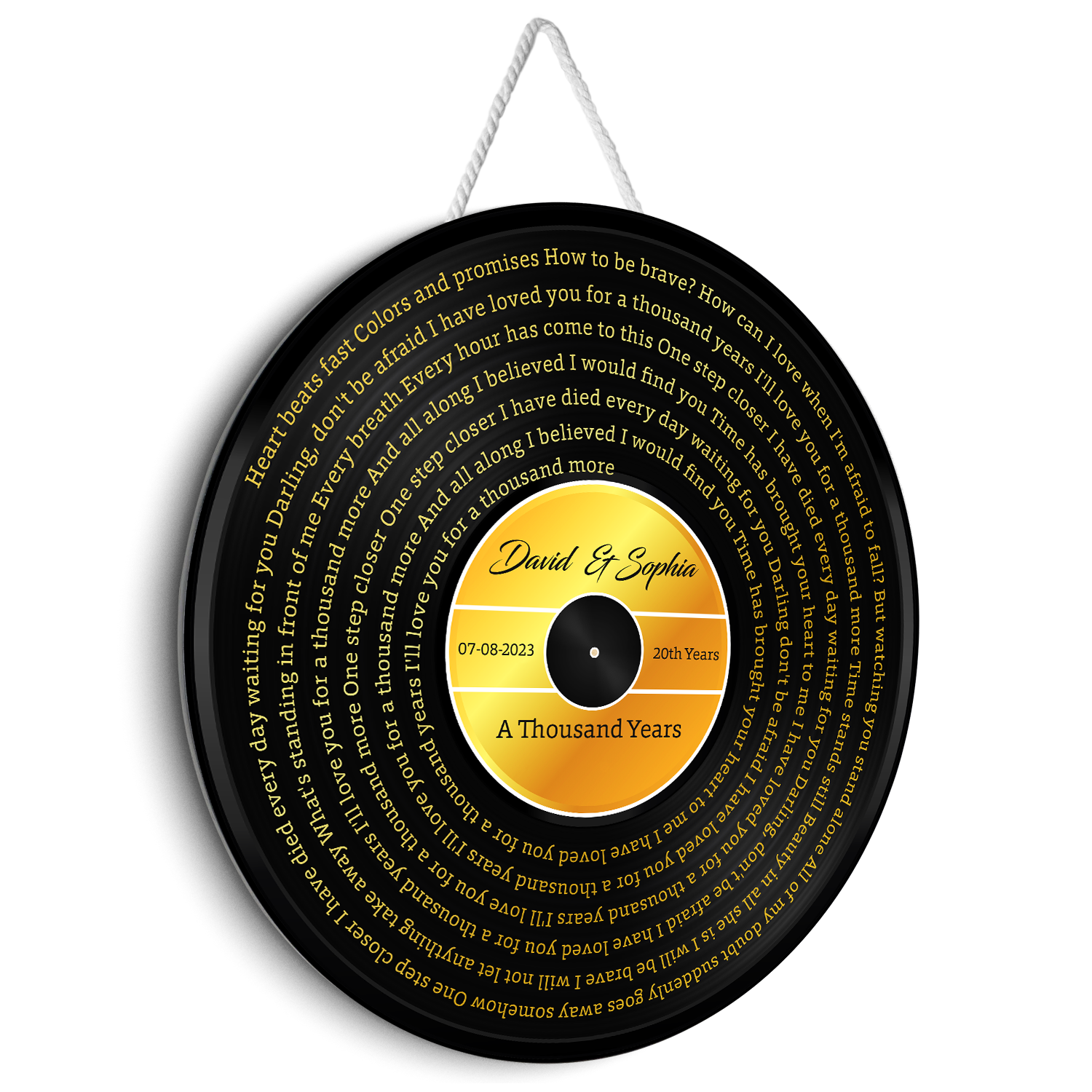 Custom Song Lyrics, Yellow Vinyl Record, Customizable Song Name And Text Round Wood Sign