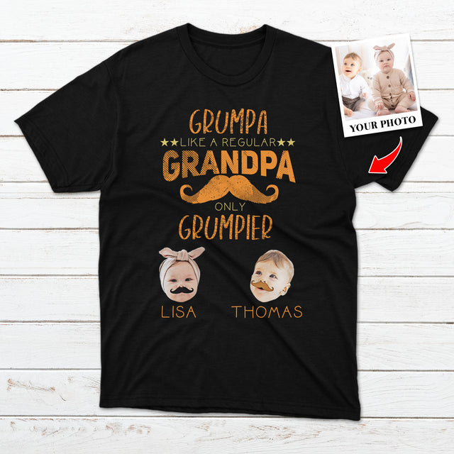 Custom Portrait From Photo, Grandpa Shirt With Grandkid's Name, Kids With Beards, Grumpa Like A Regular Grandpa Only Grumpier, Personalized Name And Text, Tshirt