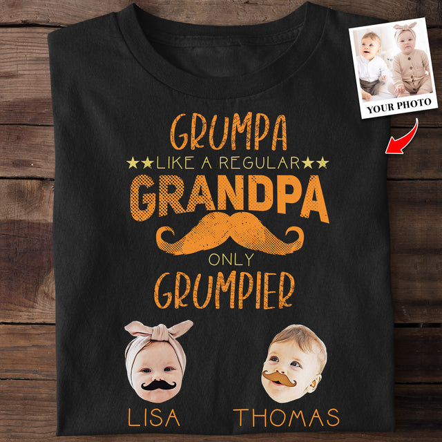 Custom Portrait From Photo, Grandpa Shirt With Grandkid's Name, Kids With Beards, Grumpa Like A Regular Grandpa Only Grumpier, Personalized Name And Text, Tshirt