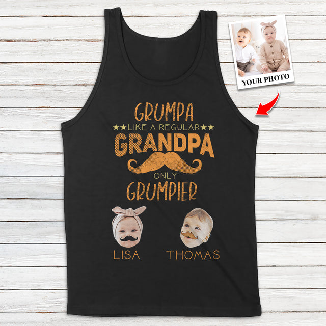 Custom Portrait From Photo, Grandpa Shirt With Grandkid's Name, Kids With Beards, Grumpa Like A Regular Grandpa Only Grumpier, Personalized Name And Text, Tshirt