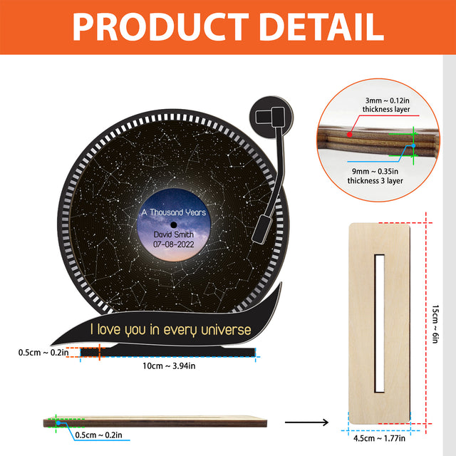 Custom Night Sky, Customizable Text, Vinyl Record, Wooden Plaque 3 Layers