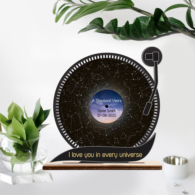 Custom Night Sky, Customizable Text, Vinyl Record, Wooden Plaque 3 Layers