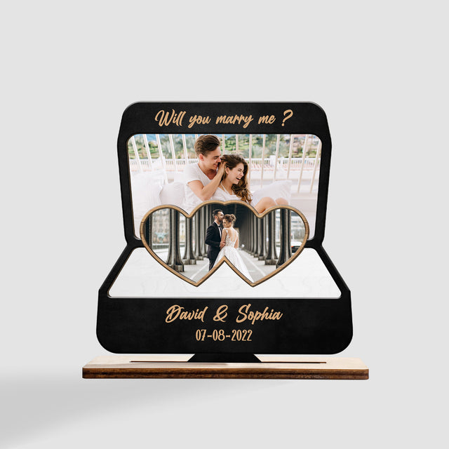 Custom Photo, Name And Date, Heart Shape, Wooden Plaque 3 Layers