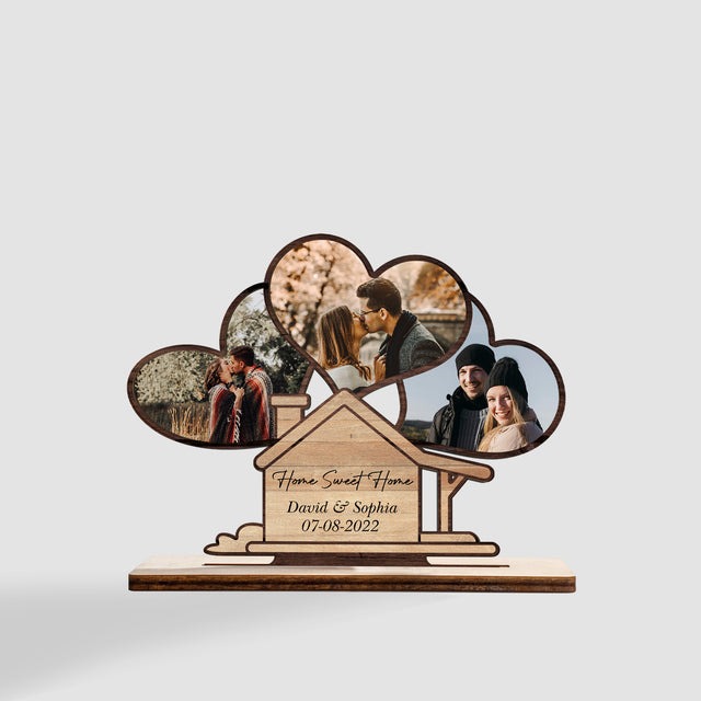 Home Sweet Home, Custom Photo, Name And Date, Wooden Plaque 3 Layers